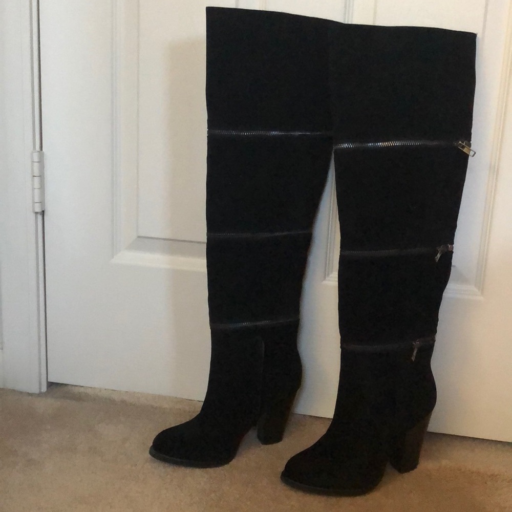 4 in 1 black thigh high heeled boots